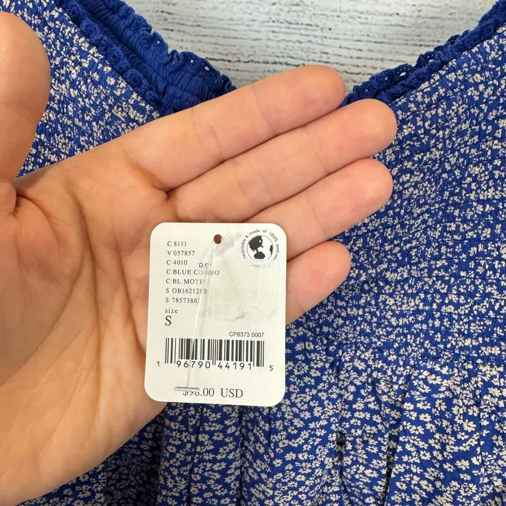 Free People Women's Blue Brittnee Print Smocked Back Peplum Top Size Small